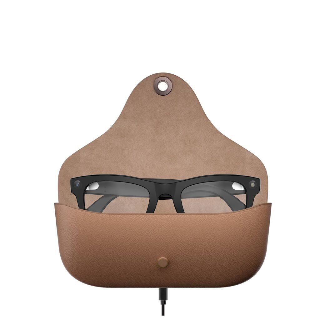 AI Glasses-Camera 8MP-Black Frame with transparency lens +Brown Color Charging Case