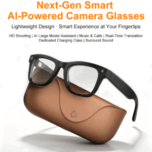 AI Glasses-Camera 8MP-Black Frame with transparency lens +Brown Color Charging Case - 图片 2