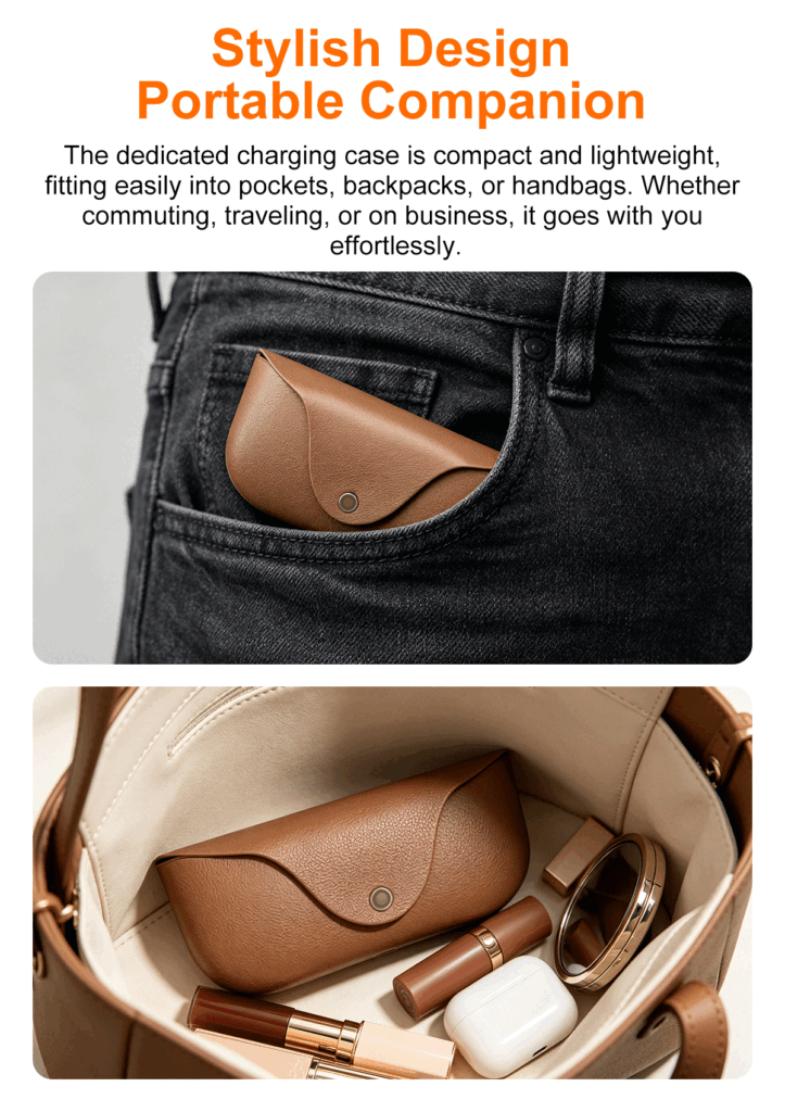 AI Glasses-Camera 8MP-Black Frame with transparency lens +Brown Color Charging Case