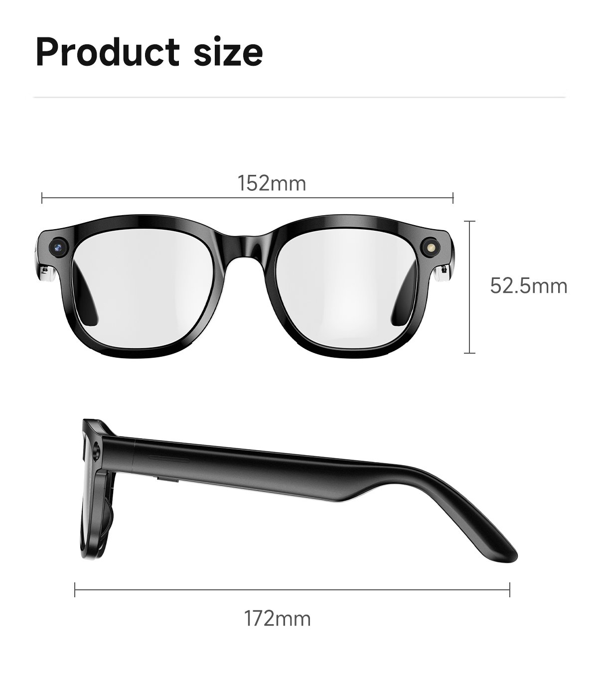 Smart AI Translation Glasses-Camera 8MP-Black Frame with transparency lens - 图片 5