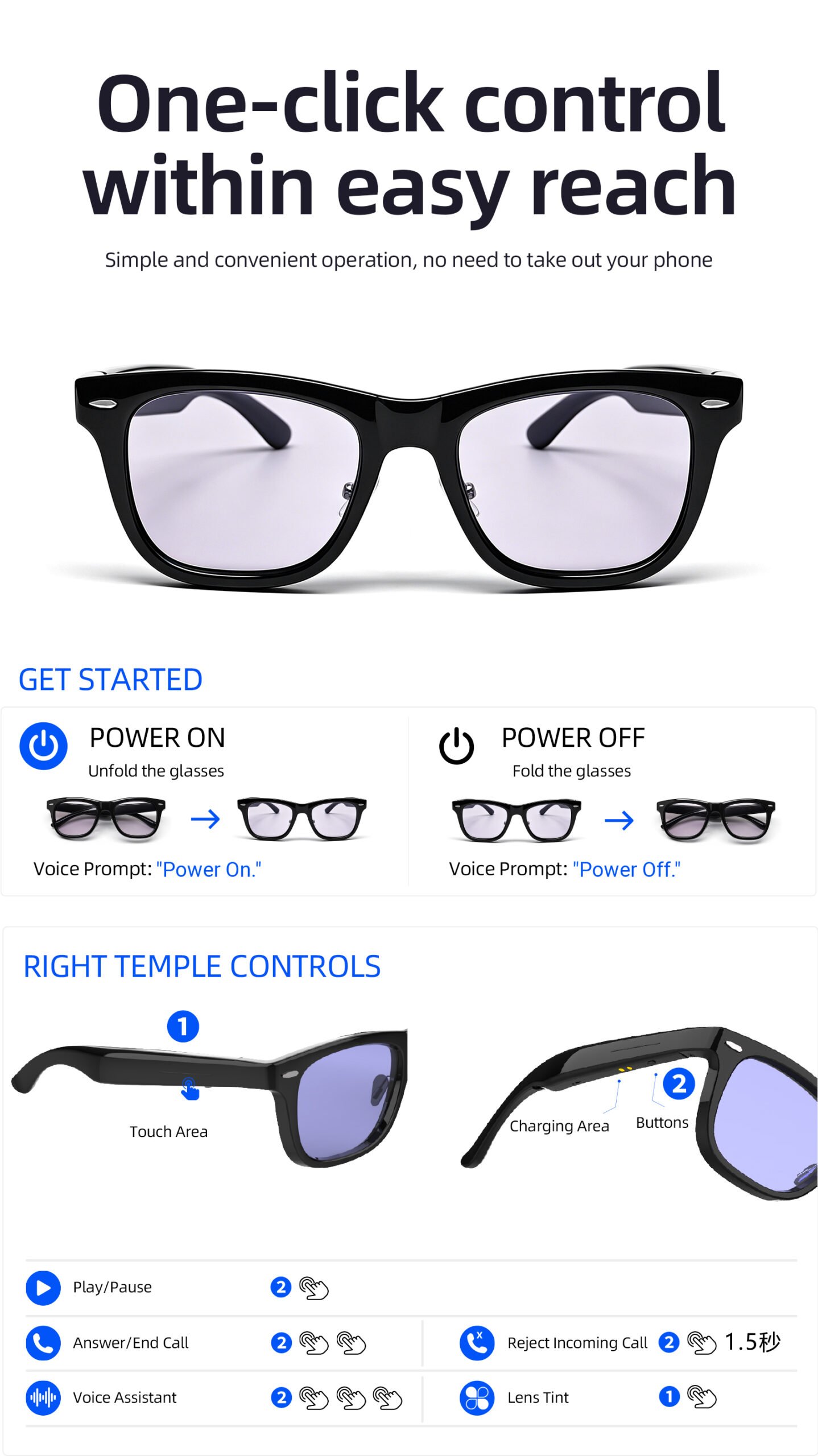 Smart Glasses-Electrochromic 4-colors HD Voice Call Fastest Color Switching Audio Glasses Sunglasses - 图片 13