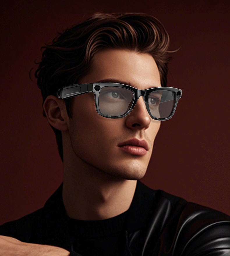 AI Glasses AG01-High Quality 2GB-Camera 8MP-410MaH Battery-Glossy Black Frame with Black Lens - 图片 1