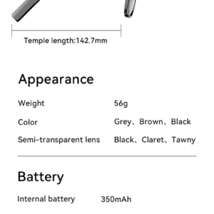Smart AI Glasses-High Quality 2GB-Camera 8MP-410MaH Big Battery-Glossy Black Frame with Transparency Lens  AG01 - 图片 6