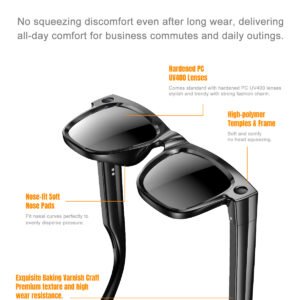 AI Smart Glasses Ultra Light 8MP Camera Photochromic Lens Sunglasses-Black Frame with Photochromic Lens Transparence turn to Gray Color - 图片 7