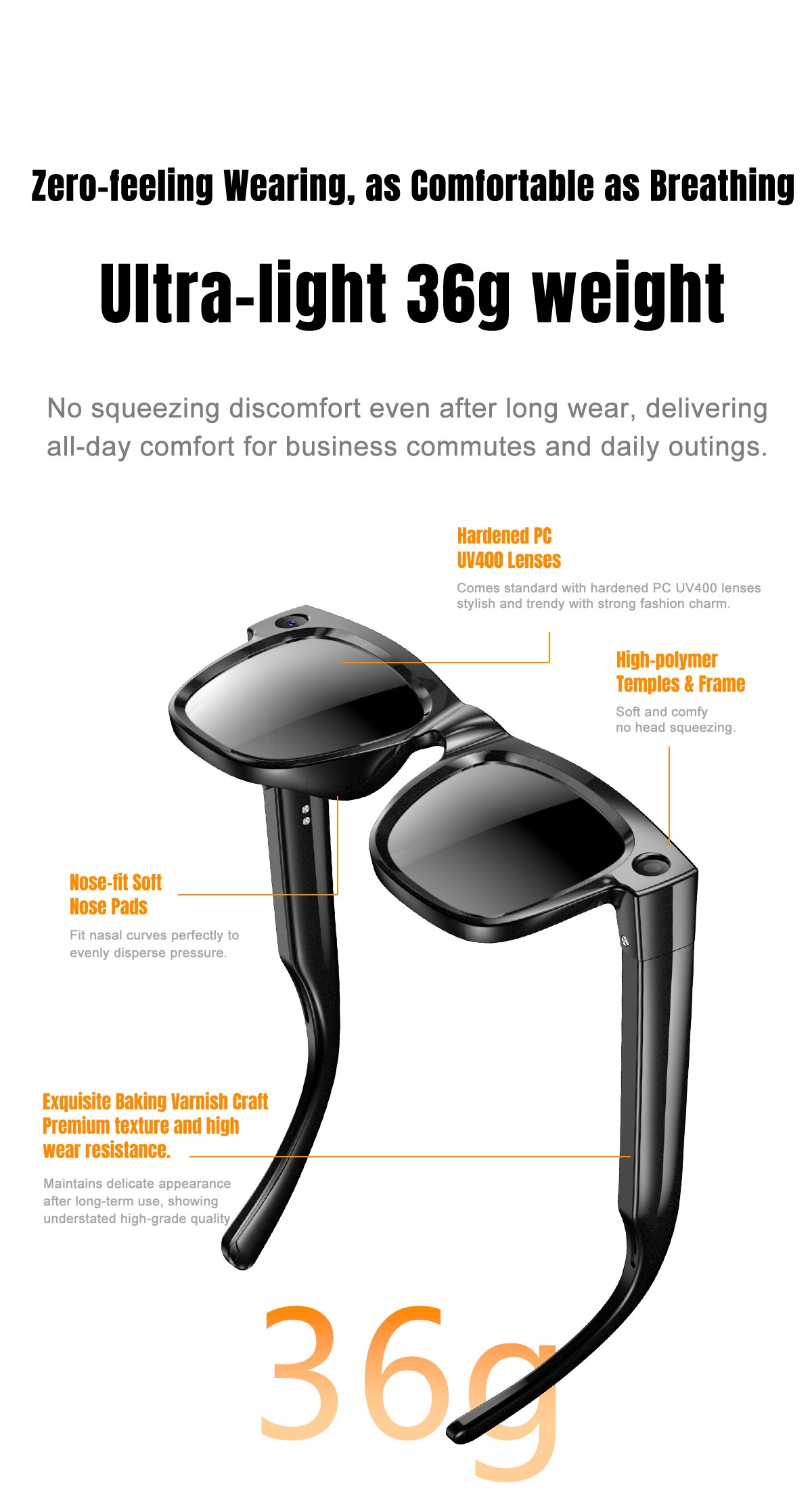 AI Smart Glasses Ultra Light 8MP Camera Photochromic Lens Sunglasses-Black Frame with Photochromic Lens Transparence turn to Gray Color - 图片 7