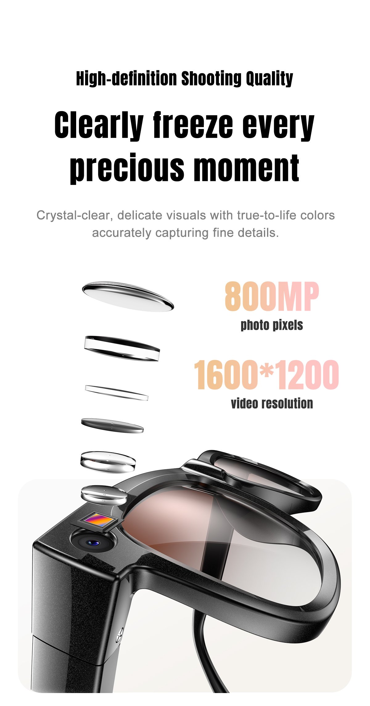 AI Smart Glasses Ultra Light 8MP Camera Photochromic Lens Sunglasses-Black Frame with Photochromic Lens Transparence turn to Gray Color - 图片 8