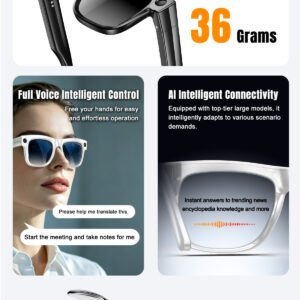 AI Smart Glasses Ultra Light 8MP Camera Photochromic Lens Sunglasses-Black Frame with Photochromic Lens Transparence turn to Gray Color - 图片 5
