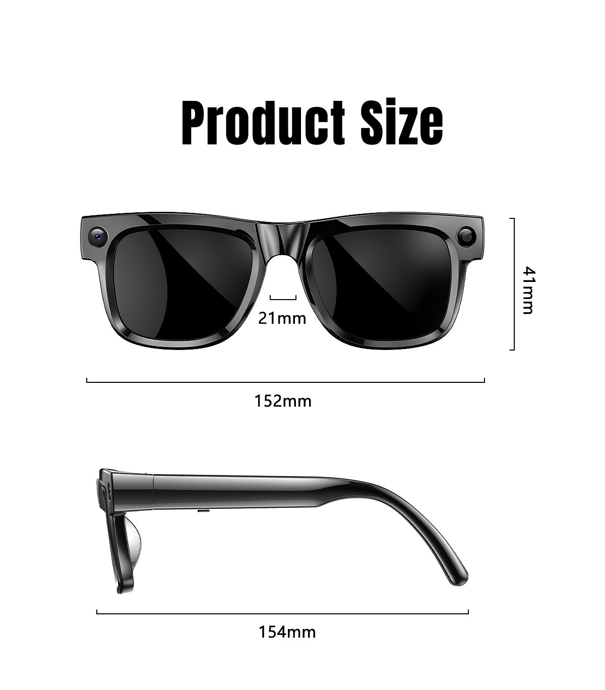 AI Smart Glasses Ultra Light 8MP Camera Photochromic Lens Sunglasses-Black Frame with Photochromic Lens Transparence turn to Gray Color - 图片 6