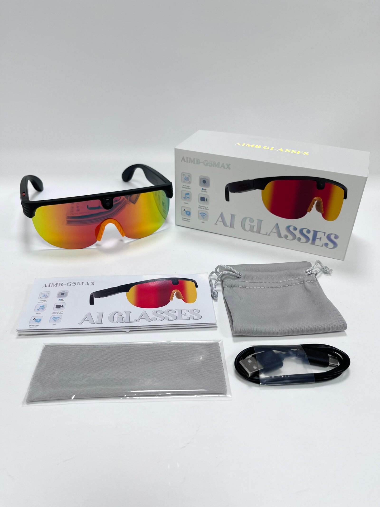 AI Smart Glasses Anti-shake 1080 HD Video Recording 8MP Camera Audio Cycling Sport Glasses Sunglasses-Orange Lens Color - 图片 11